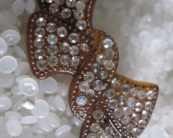 Vintage barrette, sweet tortoiseshell bow with rhinestones