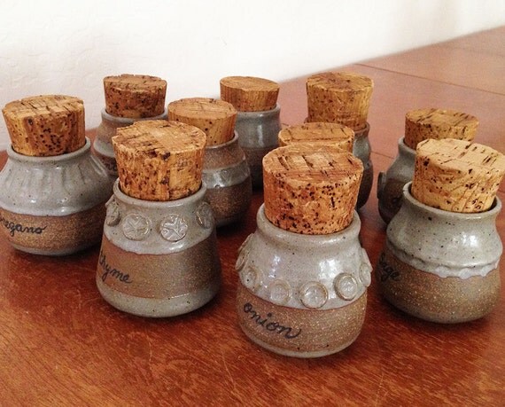 Vintage Pottery Spice Jar Set Of Ten Stoneware Jars By Modern333 