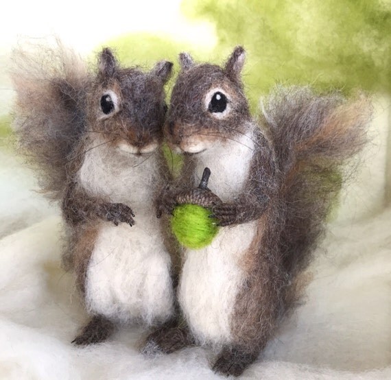 Needle Felted Squirrel Grey Poseable