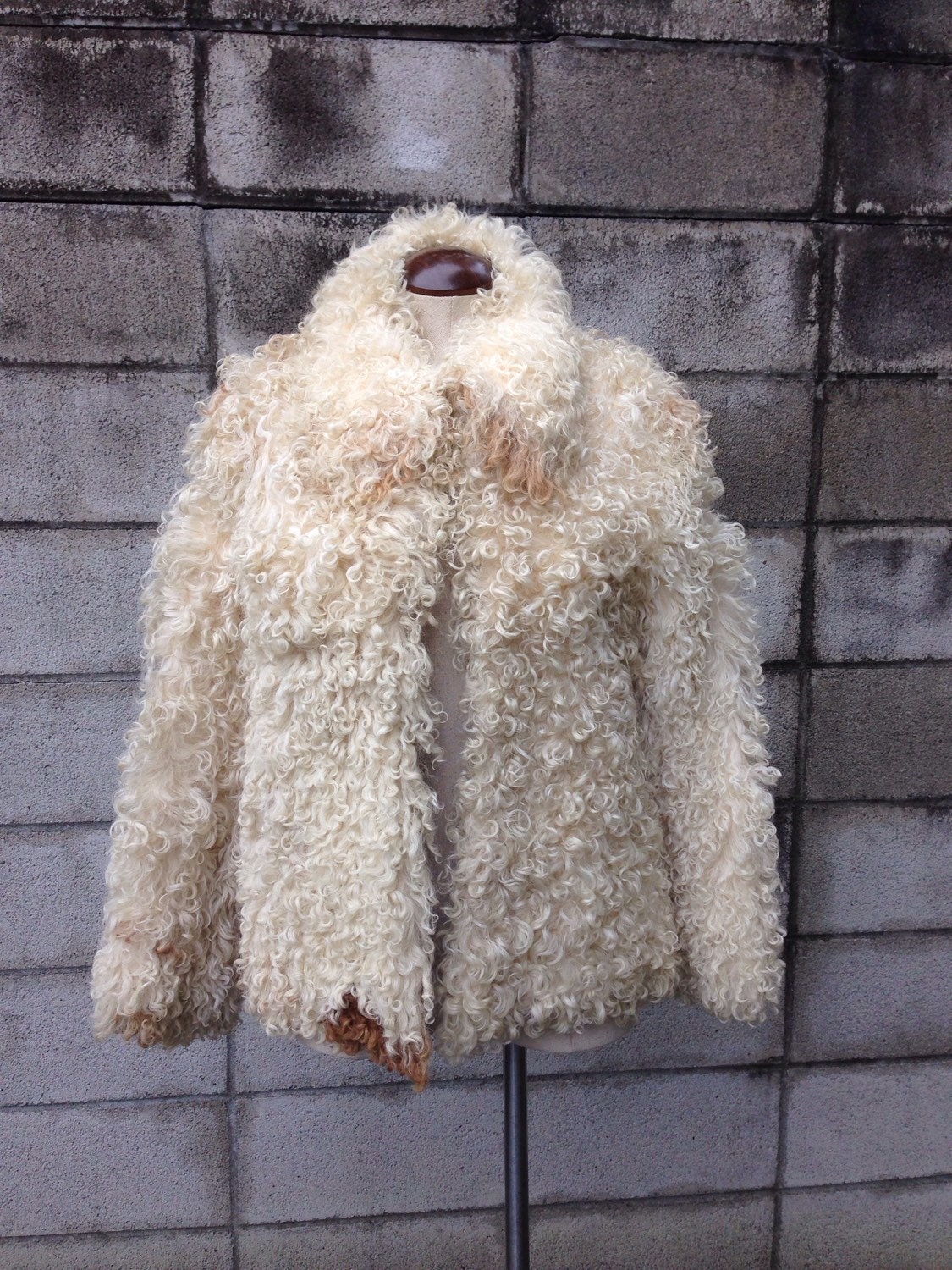 Mongolian Curly Lamb Coat Vintage 1970s Fur Jacket 