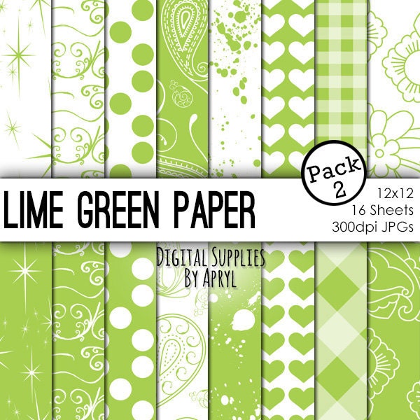 Lime Green Digital Paper 16 Pages 12x12 by suppliesbyapryl on Etsy