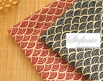 Japanese Traditional Cotton Fabric-Geometry Black Ocean Waves On Dark Beige (Fat Quarter)