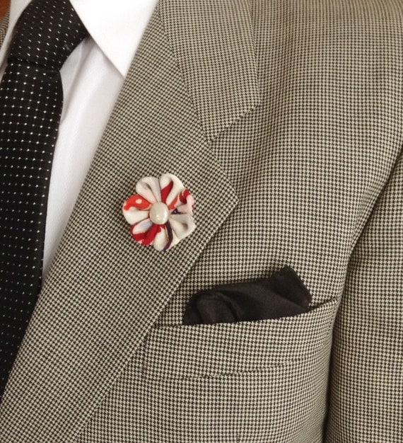 Men's Lapel Flower Pin: Kanzashi Colorful Kimono Silk Includes Shipping to US