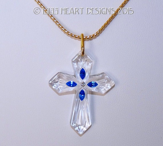 m/w Fine Crystal Cross Necklace with Rhinestones on 24k Gold