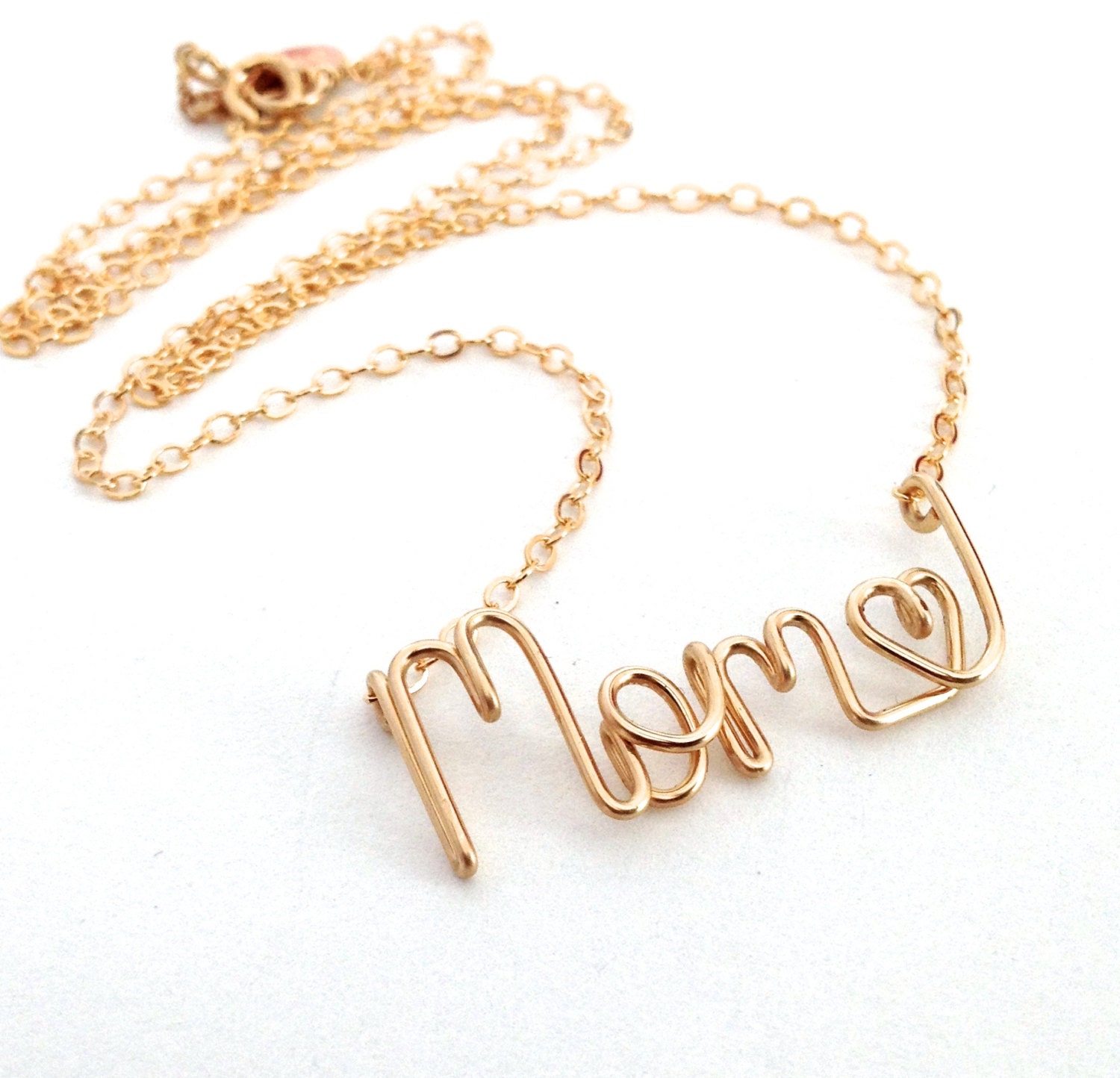 Mom Name Necklace. 14k Gold Mom Necklace. Aziza Jewelry