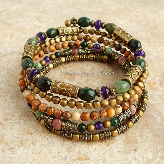 Boho Gypsy Bracelet Wrap Around Bracelet Beaded by mamisgemstudio