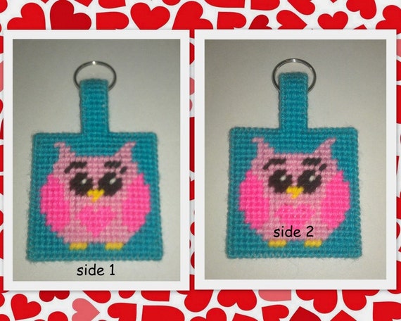 Items similar to 1 Handmade Owl Keychain Plastic Canvas on Etsy