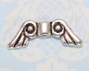 16 Angel Wing Charm Beads Shiny Silver Pewter Medium Scrolled 16mm (41103ShSil) Jewelry Supplies Guardian Angel Bulk Fairy Wings