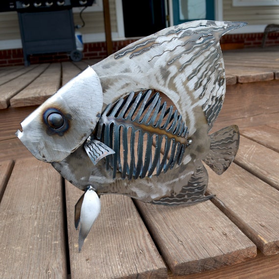 Angelfish sculpture Metal angelfish Nautical themed art
