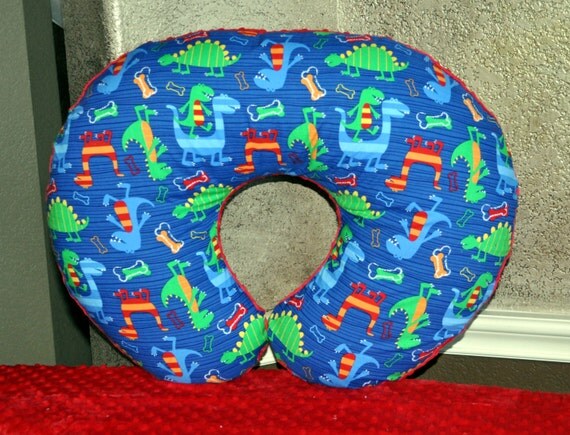 NURSING PILLOW COVER - Navy Dino Dudes & Red Minky Dot Nursing Pillow Cover with Zipper Closure - Ready to Ship!