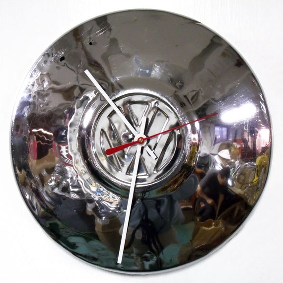 VW Beetle Wall Clock Volkswagen Bug Hubcap Clock by StarlingInk
