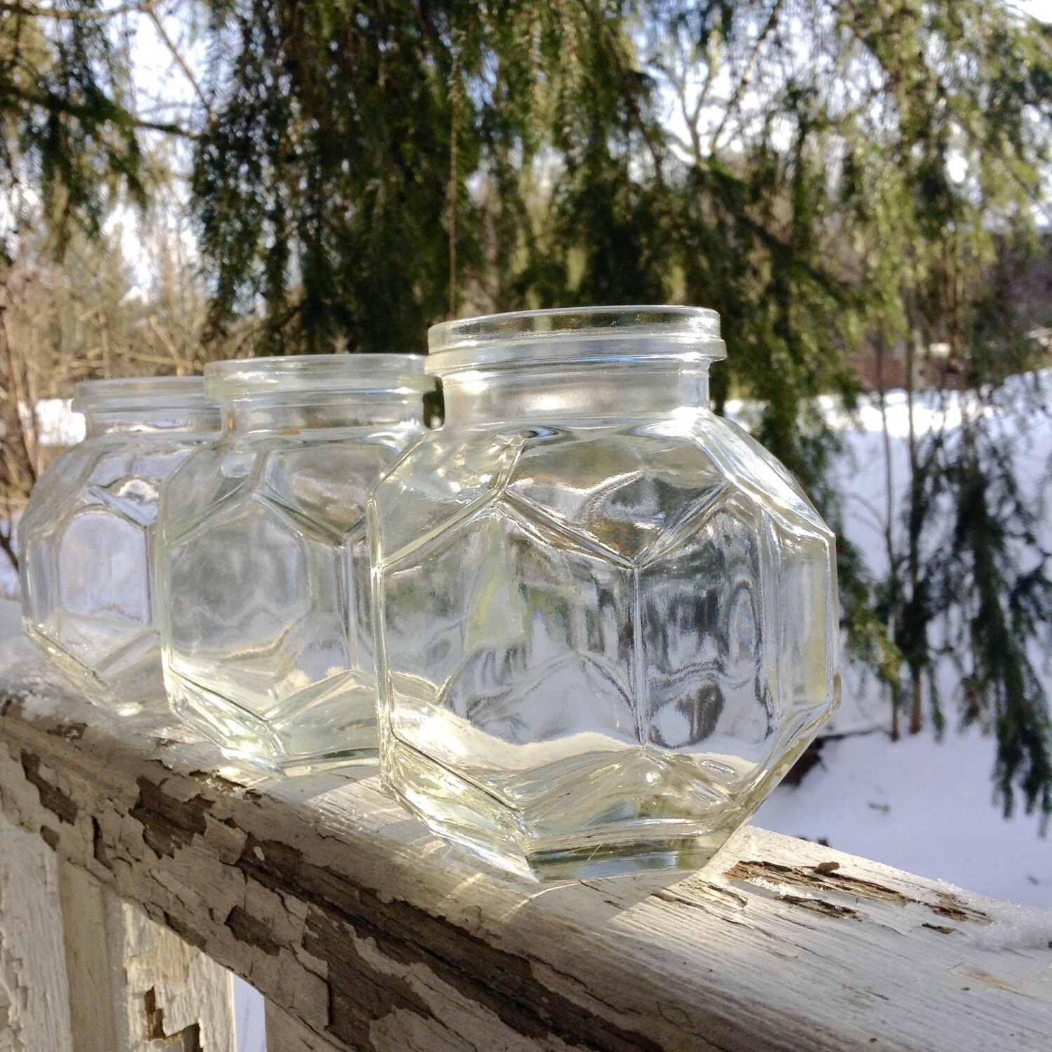 Vintage Ball Glass Jars Hexagon Unusual Shape set of