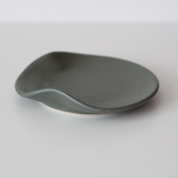 Gray/Green Ceramic Spoon Rest Made to Order