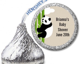 Panda - Baby Shower / Birthday Party Personalized Hershey Kiss Stickers - Party Chocolate Favor Labels - 108 stickers per sheet
