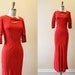 1930s Dress - Vintage 30s Evening Gown - Paprika Red Mesh Floral Metallic Art Deco Bias Gown S - Fall into Grace