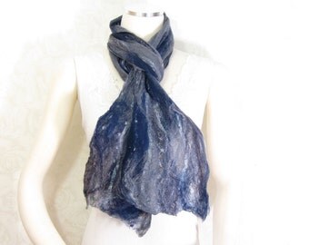 Cobweb Felted Scarf Wool Scarf Gift for Her Winter Scarf Fall Scarf Womens Scarf in Navy Blue Gray Grey Fall Fashion Gift for MOM OOAK TAFA