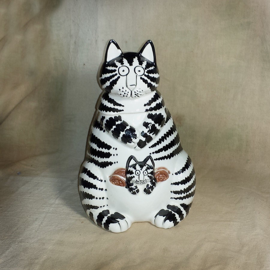 Vintage B Kliban Ceramic Momcat With Kitten Cookie Jar / 1980s