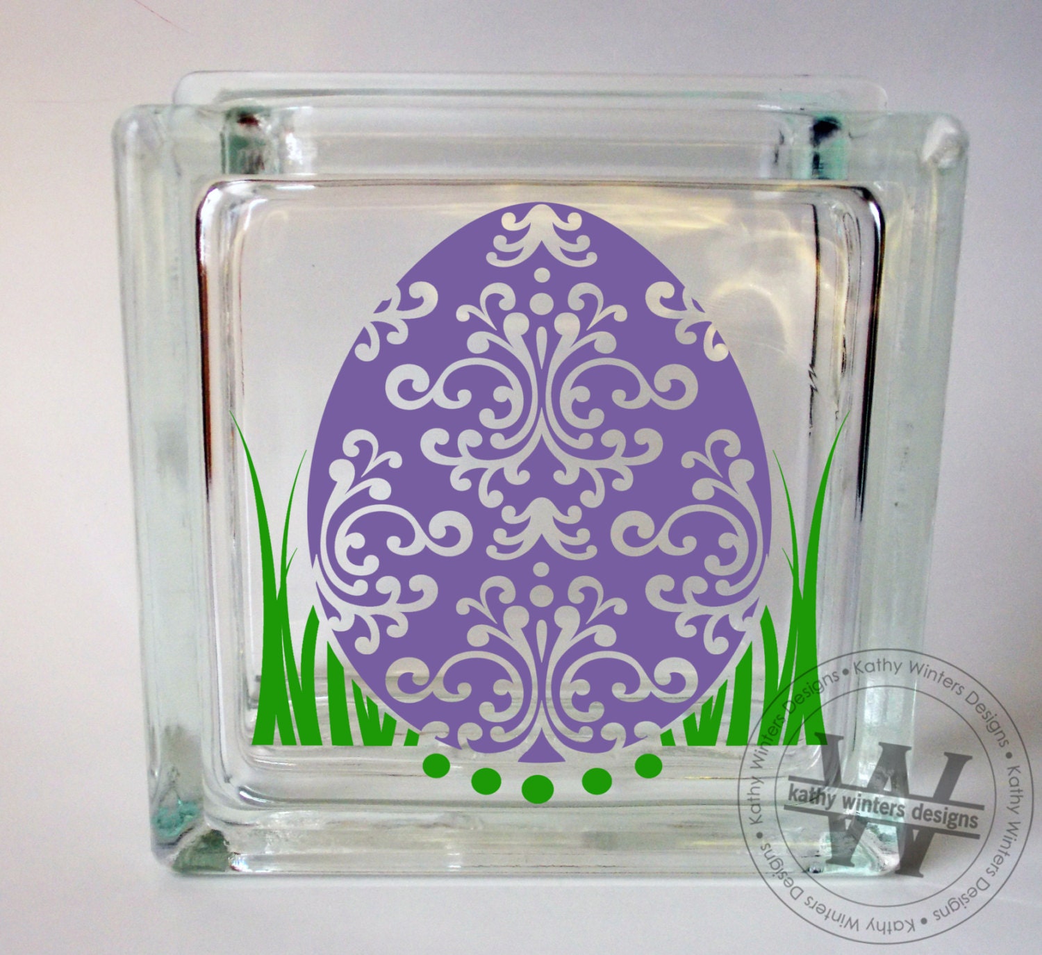 Vinyl Lettering Glass Block Decal Damask Egg by KWintersDesigns