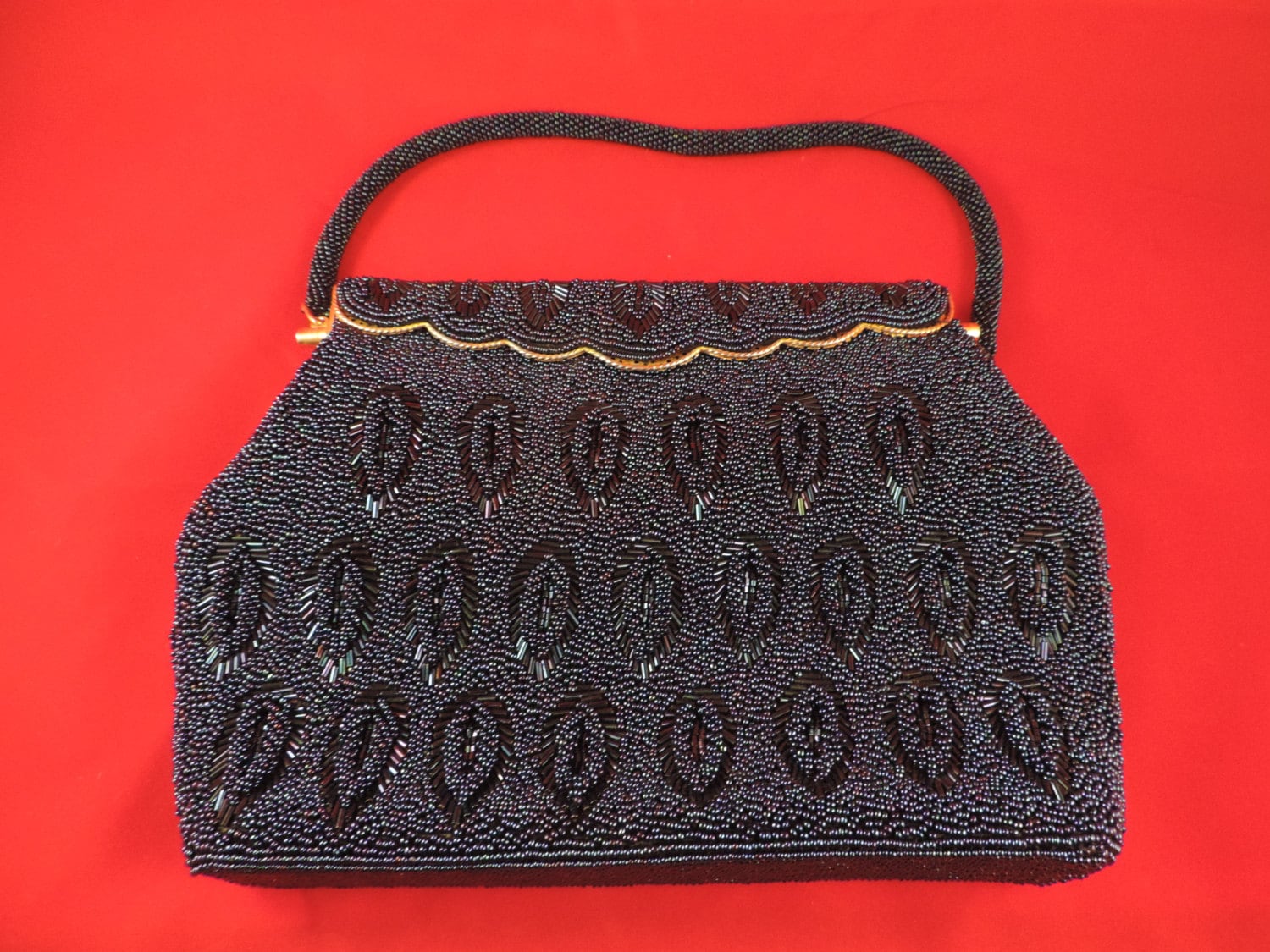 1950's navy seed beaded evening bag. by cricketcapers