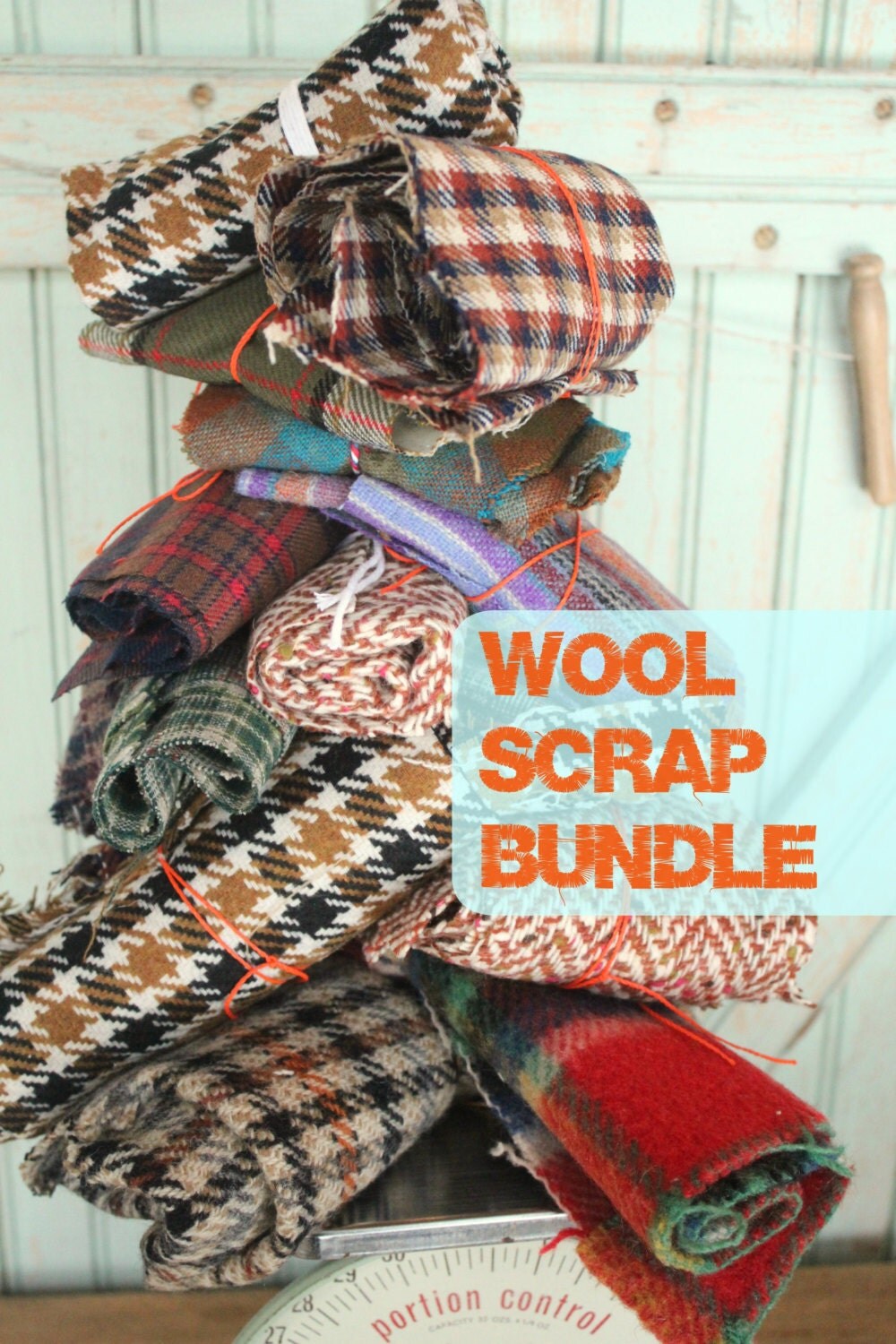 Wool Fabric Scrap Bundle 24 oz & 17 oz of Tartan Plaid