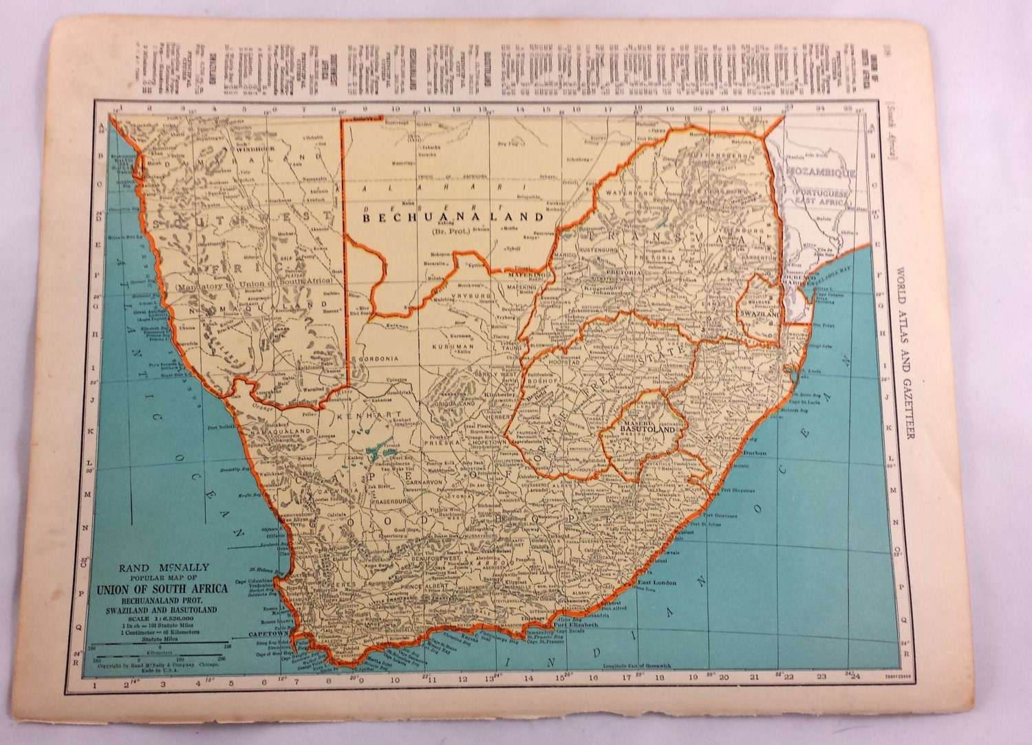 1943 Map of African Countries. Vintage Map South Africa