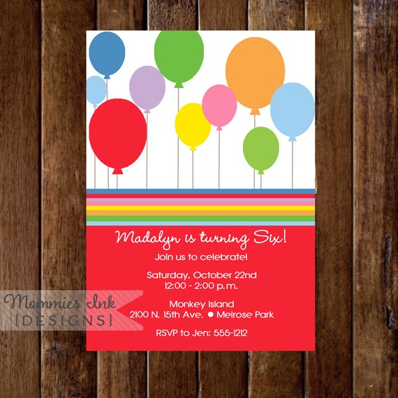 Birthday Party Invitation, Birthday Invitation, Balloons Invitation, Balloon Birthday Invite, Gender Neutral Invitation, DIY, Printable Il_570xn