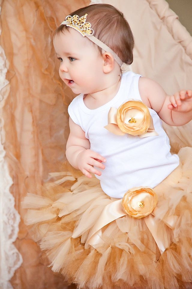 Baby Girls Birthday Tutu Dress Outfit Gold Toddler Tutus