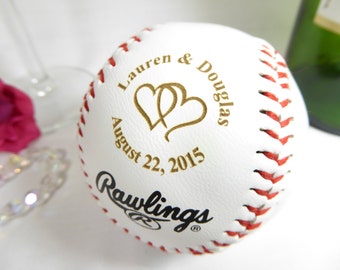 Custom Engraved Baseball, Boyfriend Gift Ideas, Bride Groom Gift, Anniversary Gift Ideas, Bridal Shower Ideas Keepsake Favors, Linked Hearts