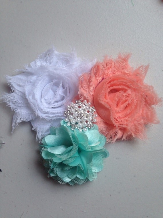 Peach hair clip mint hair clip girl hair by LaBellaRoseBoutique