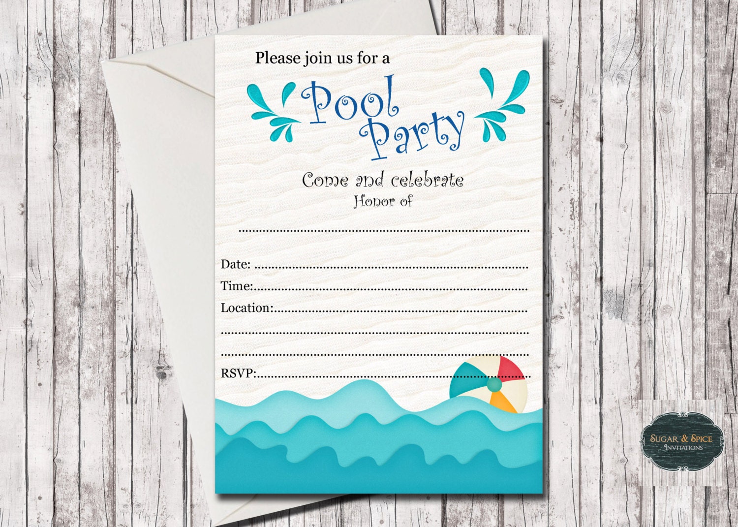 Fill In Pool Party Invitations 3