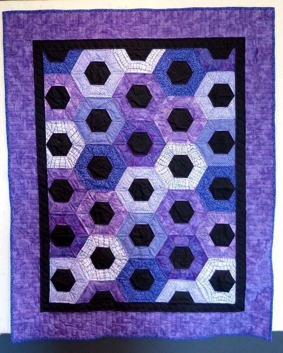 purple hexagon batik baby girl quilt wall hanging