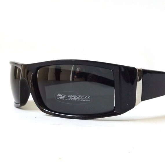 Vintage 1990s Nos Wrap Around Sunglasses Black Plastic 