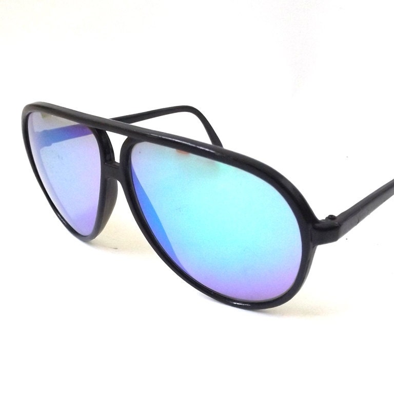 vintage 1980's NOS aviator sunglasses black plastic frame