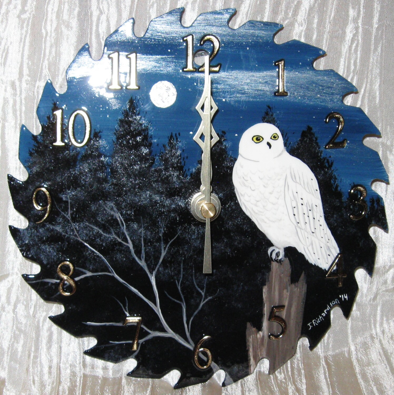 RESERVED for Brianna Hand Painted Saw Blade Clock Snowy