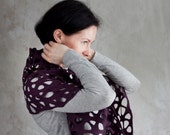 Purple felted scarf women merino wool eggplant shawl lace scarf violet neck warmer wool cowl spring wrap - handmade to order