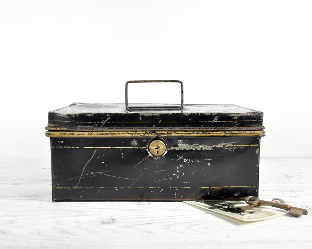 Antique Metal Cash Box, Storage Box, Document Box, Industrial Storage ...