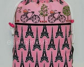 Choose Any Fabric in My Shop or Black and Pink Paris Eiffel Tower Drawstring Backpack with Pockets Zipper Various Size Available