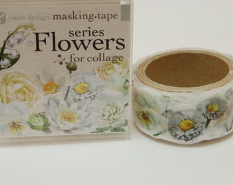 Flowers series White Yano design washi tape 20mm x 5M