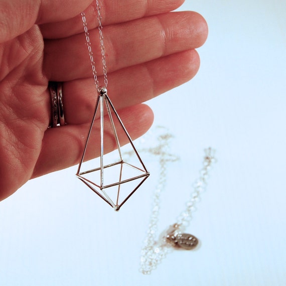 Prism Power // Geometric Necklace // 3D Printed Steel Brass Silver Ring