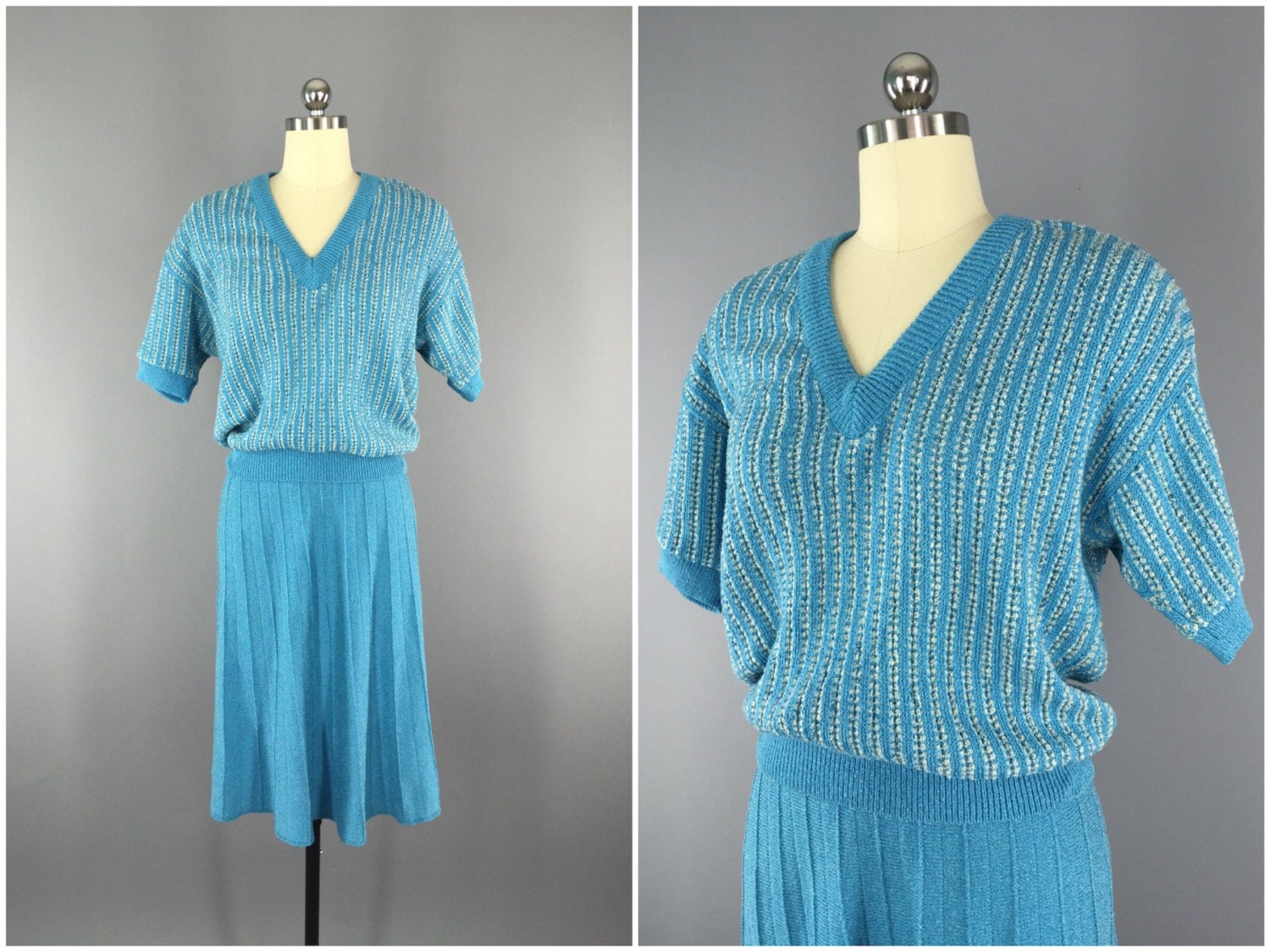 Vintage Sweater Skirt Set  1980s Knit Matching by ThisBlueBird