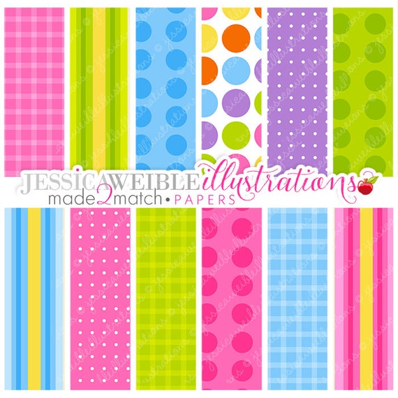 Easter Friends Papers, Bright Color Gingham Dots Stripes Digital Papers, Digital Download, Digital Backgrounds, Digital Print, Made 2 Match Il_570xn