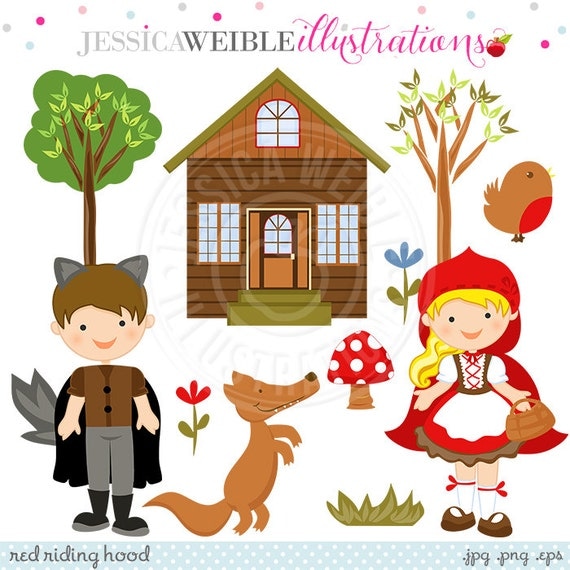 Red Riding Hood Cute Digital Clipart, Red Riding Hood Graphics, Forest Clip Art, Woodland Clip Art, Wolf Clipart, Instant Download Il_570xn