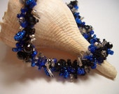 Necklace, silver, black and royal blue, summer nights, blue, handmade in Nova Scotia, blue glass beads, sparkle, night sky, crochet, soft Necklace, silver, black and royal blue, summer nights, blue, handmade in Nova Scotia, blue glass beads, sparkle, night sky, crochet, soft