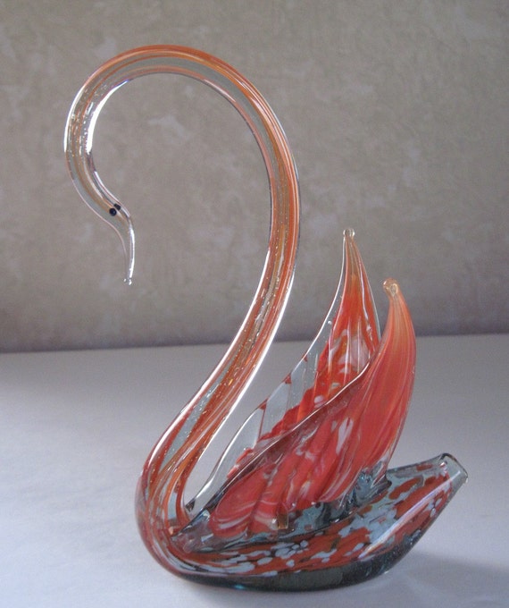 Murano Glass Swan Orange Blown Glass by DefiniteMaybe on Etsy