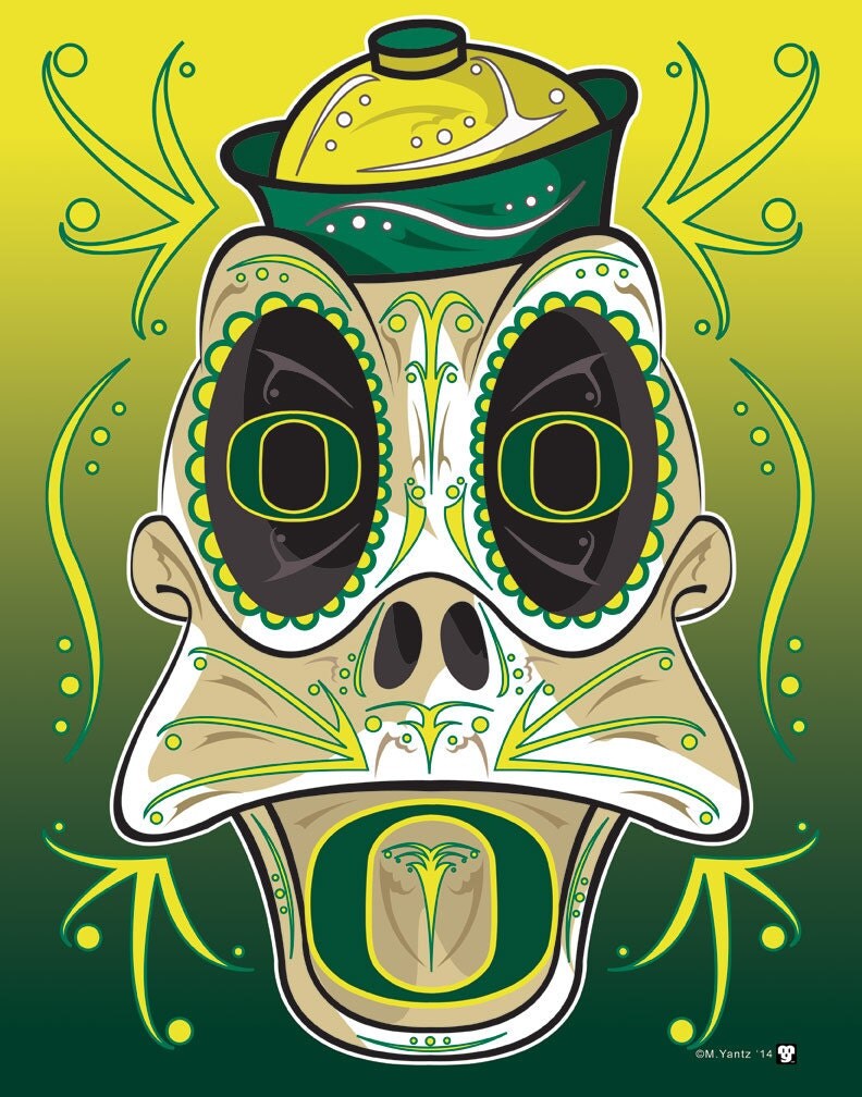 University of Oregon Duck Sugar Skull 11x14 print