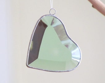 Green Glass Heart Suncatcher Stained Glass Heart Ornament Symbolic Gift Idea of Love Devotion Sympathy Friendship Romance