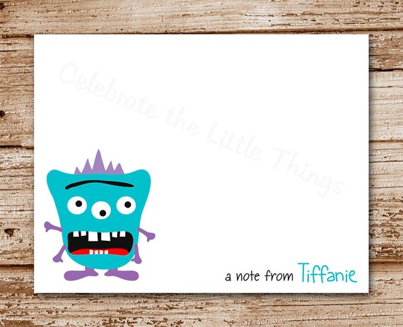 Set of 8 Monster Note Cards, Notecards | Personalized Stationery | Birthday Thank You Cards Il_570xn