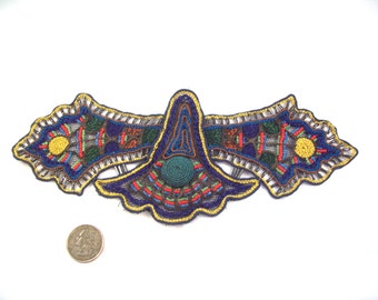 Antique Colorful Handmade Metal work, Embroidery and Glass Beads, Hand Beaded on a silk net (Tulle) Applique 5 of 5