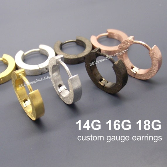 Gauge Hoop Earrings Men's Gold Huggie Custom Men's
