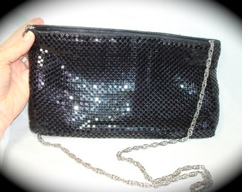 Vintage Whiting and Davis International Black Mesh Shoulder Bag .
